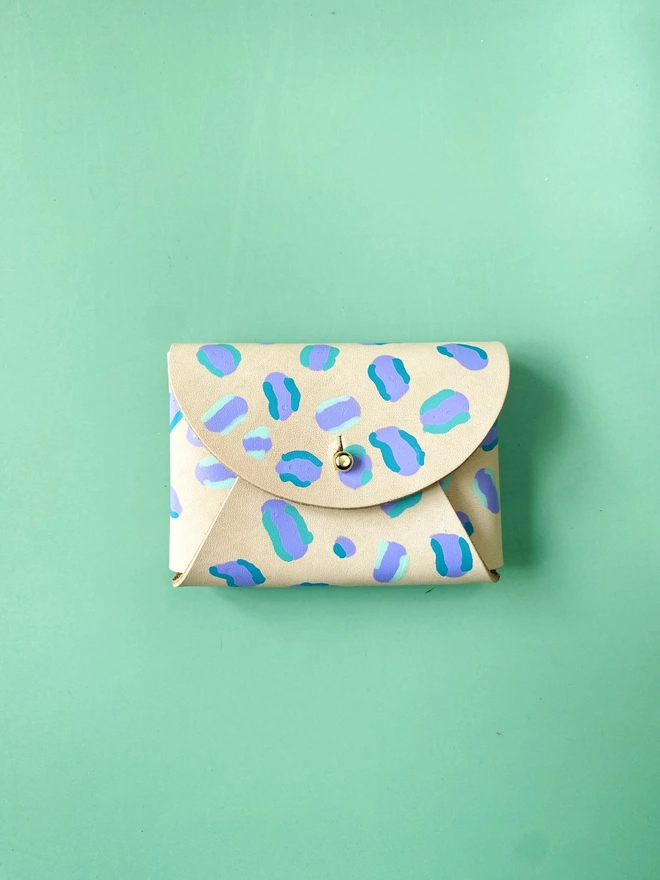 colourful animal print hand painted purse with fastening