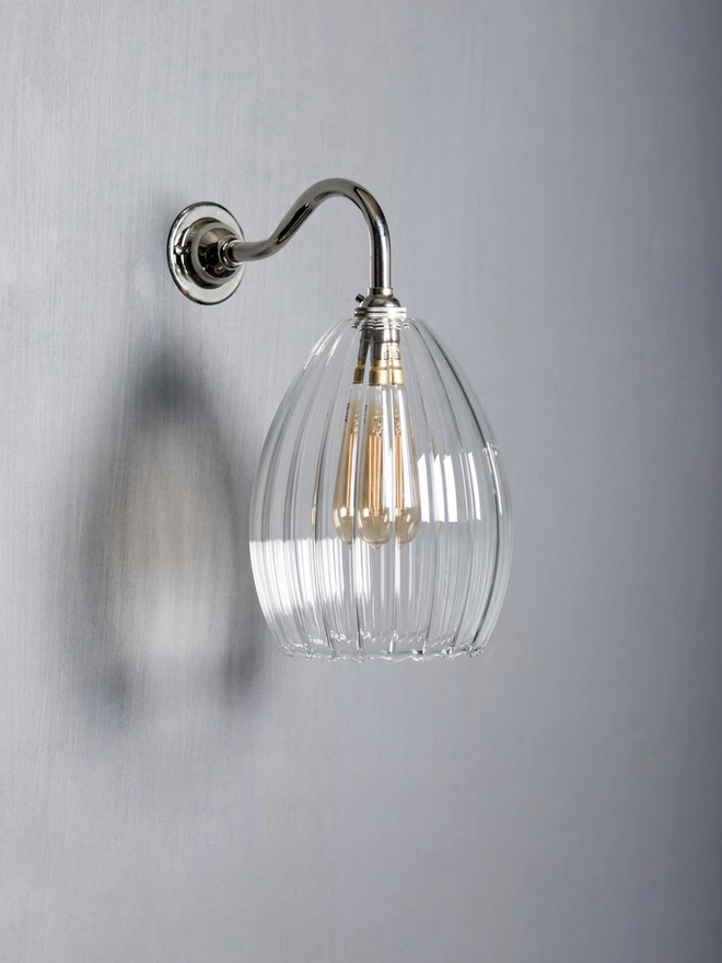 Medium Clear Ribbed Glass Wall Light In Polished Nickel With Light Off