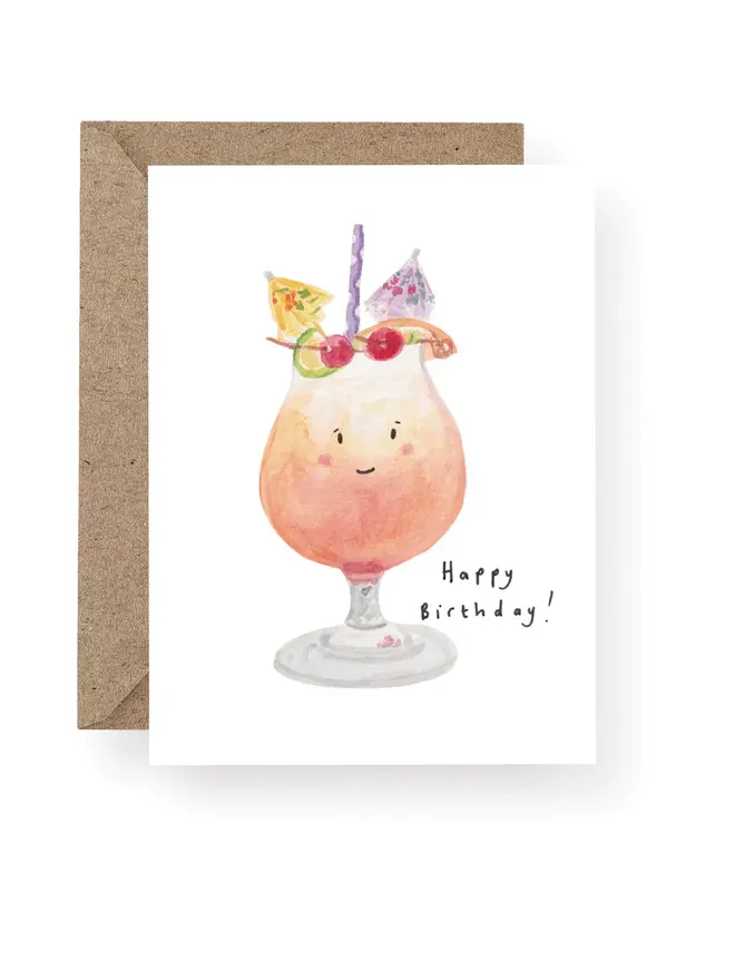 Happy Birthday Cocktail blank inside greeting card 
