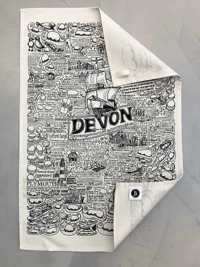 Devon Print Tea Towel Folded