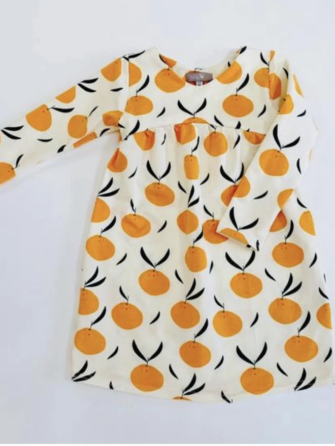 Organic Cotton Long Sleeved Dress, Cream “Clementine Grove"