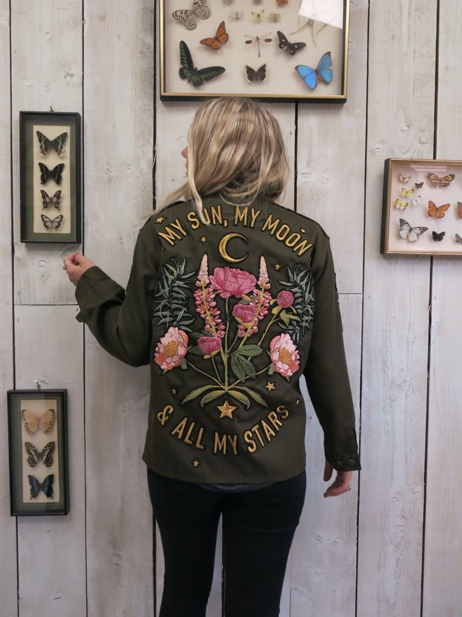 My Sun My Moon embroidered khaki jacket