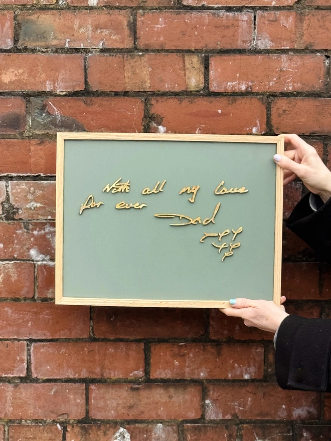 handwriting wooden art in green by modo