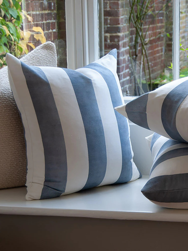 blue striped cushion cover
