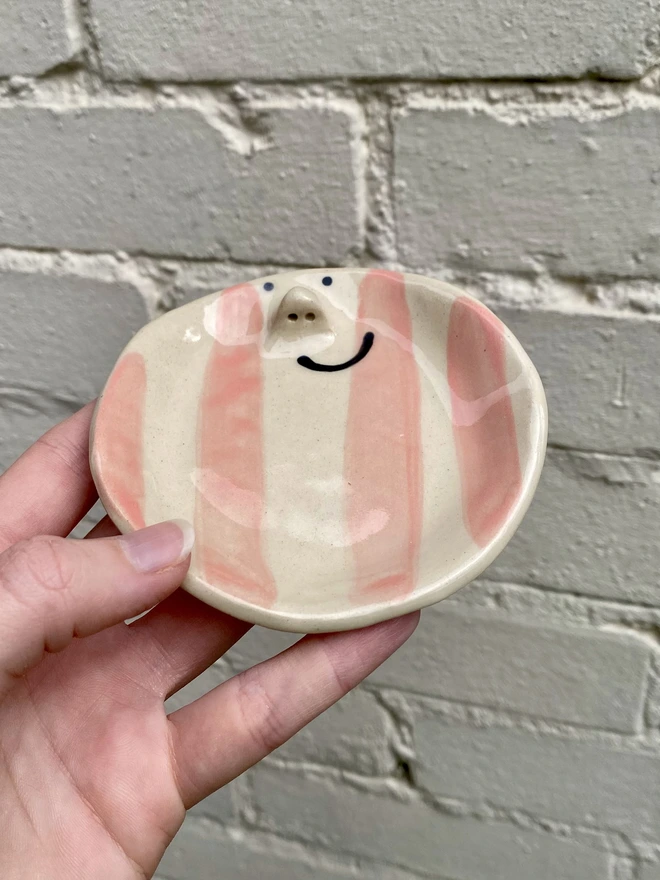 pink stripe trinket tray