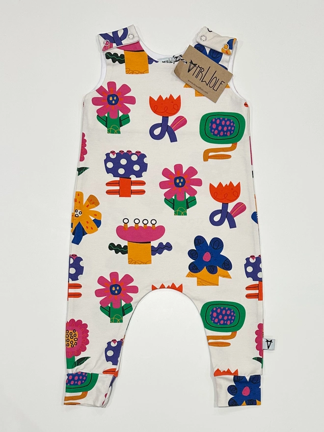 Baby romper in collage flower print fun baby romper colourful and bright