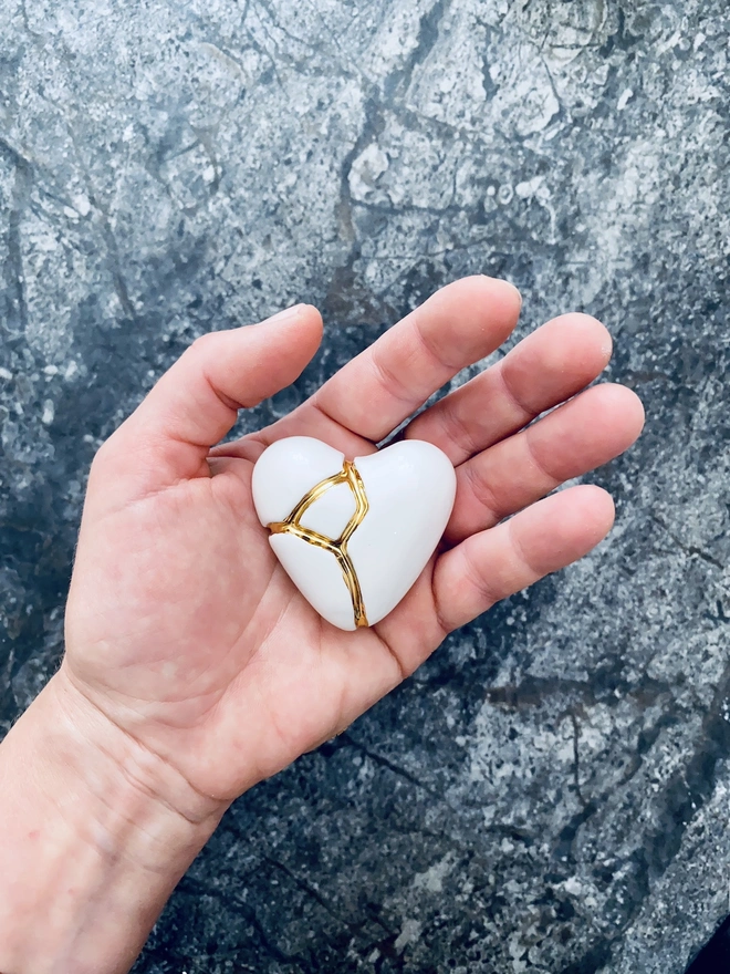 White Porcelain Kintsugi Heart Amulet