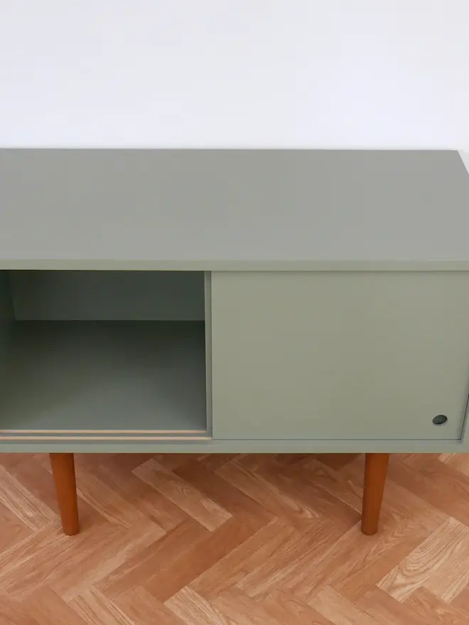 Mid Century Sage Green Record Cabinet 