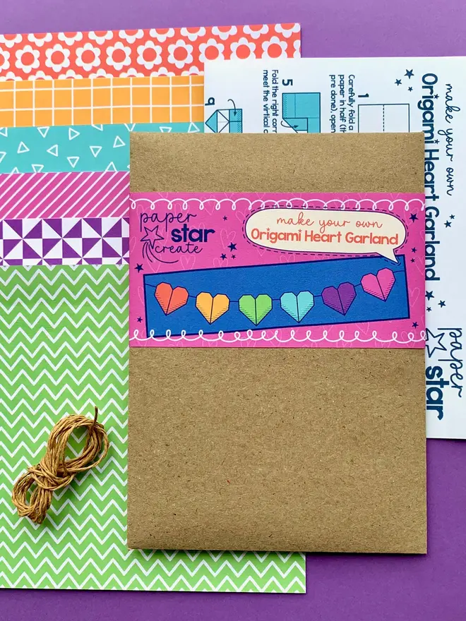 Rainbow Origami Heart Garland Kit
