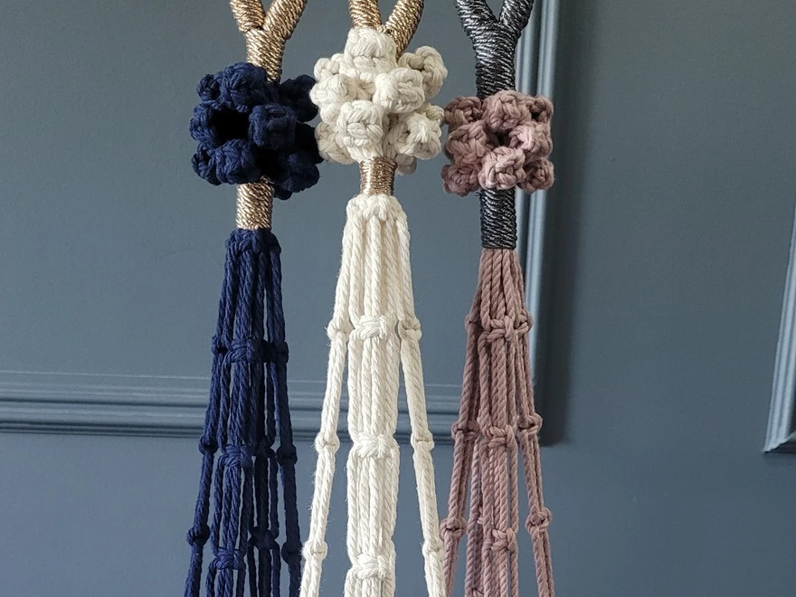 macrame classic plant hangers natural products handmade navy pink metallic gunmetal plants hanging