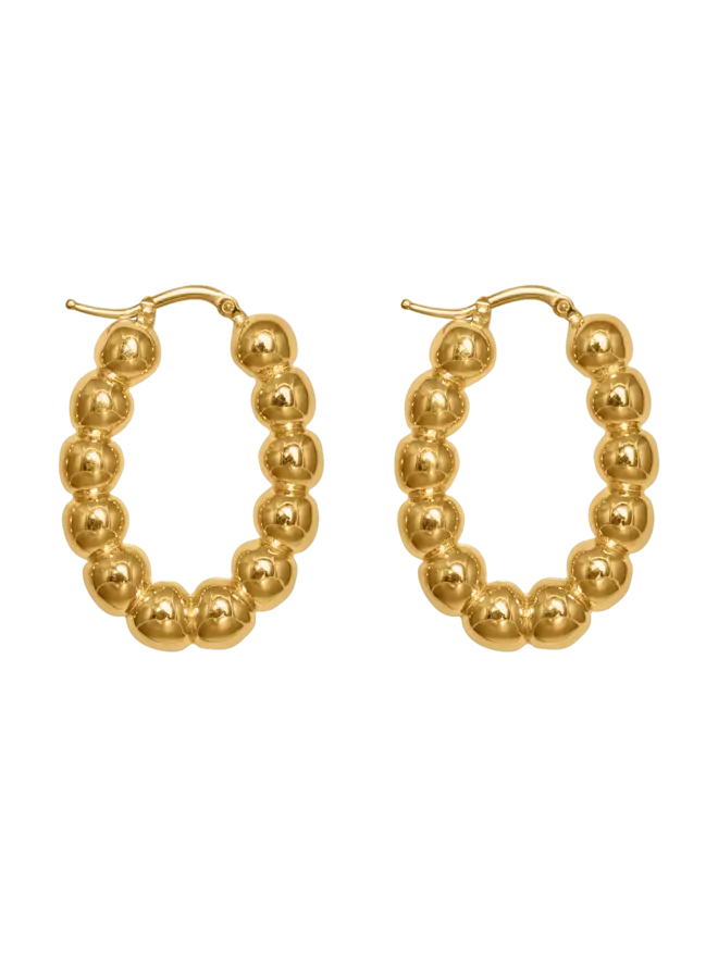 Loel Gold Beaded Oval Hoop Earrings