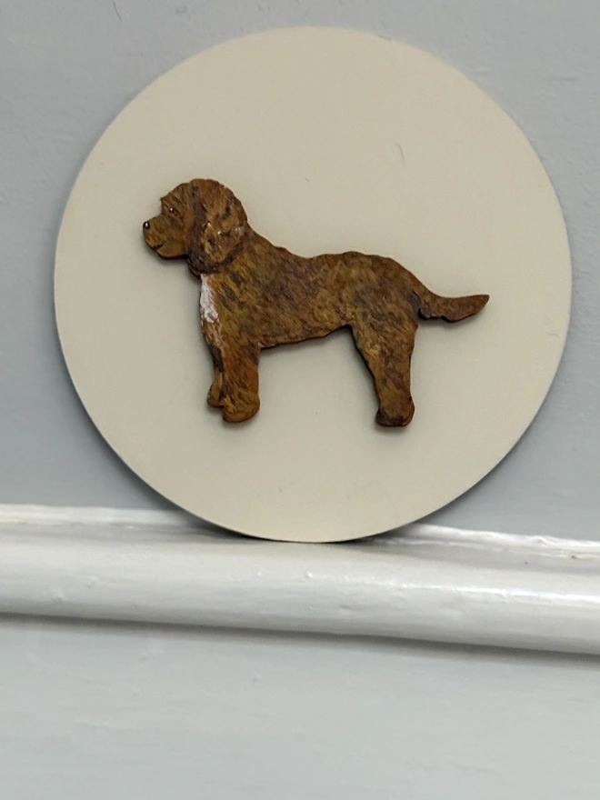 Hand - painted Cockapoo Dog portrait  -dog on pale green background