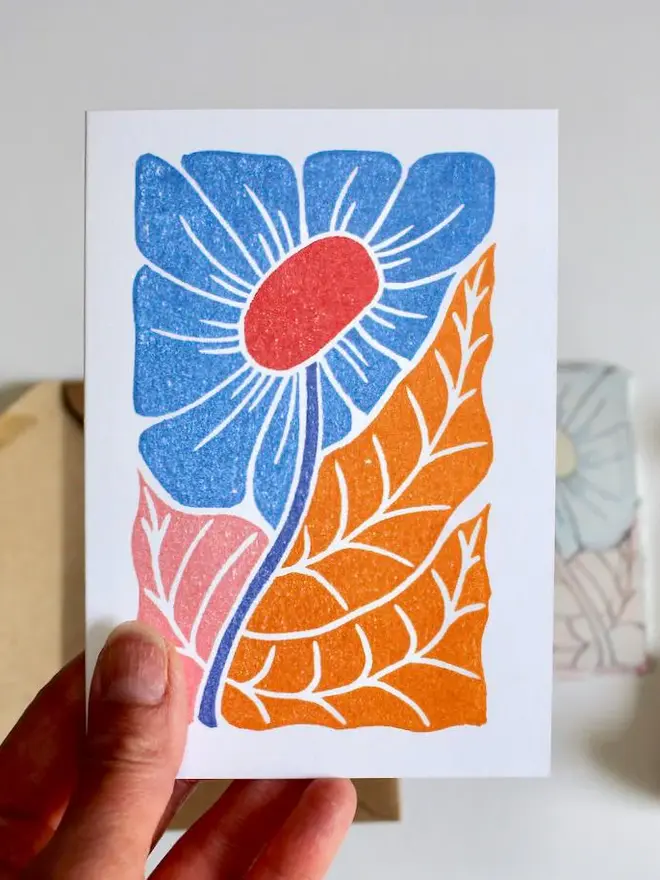 blue floral greeting card