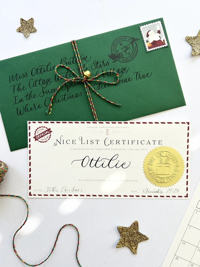 Father Christmas / Santa Nice List Certificate with Calligraphy  