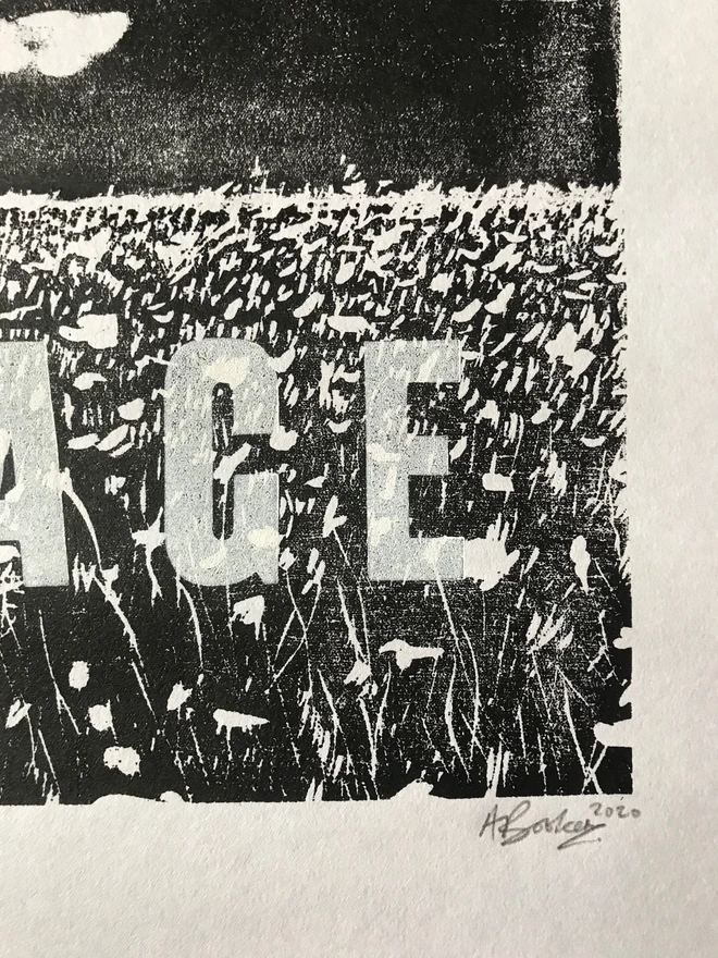 close up 'Quiet Courage' letterpress print with artists signature 