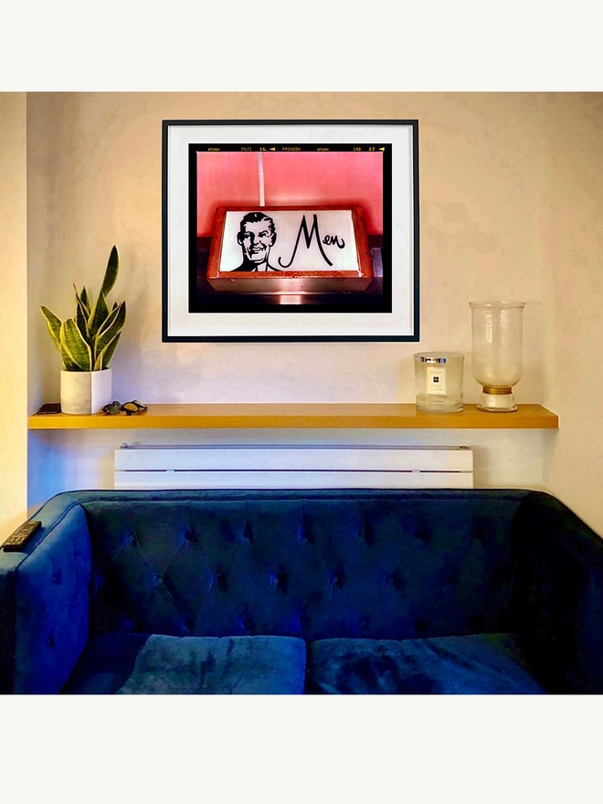 Men Pink Typography Photography Print Richard Heeps Framed in Black in Situ