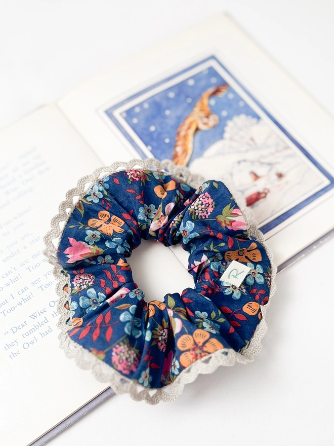 Lace edge scrunchie in Liberty Edenham