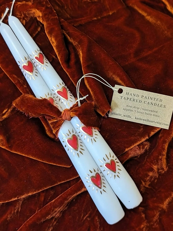 Gold & Red Heart Taper Candles 