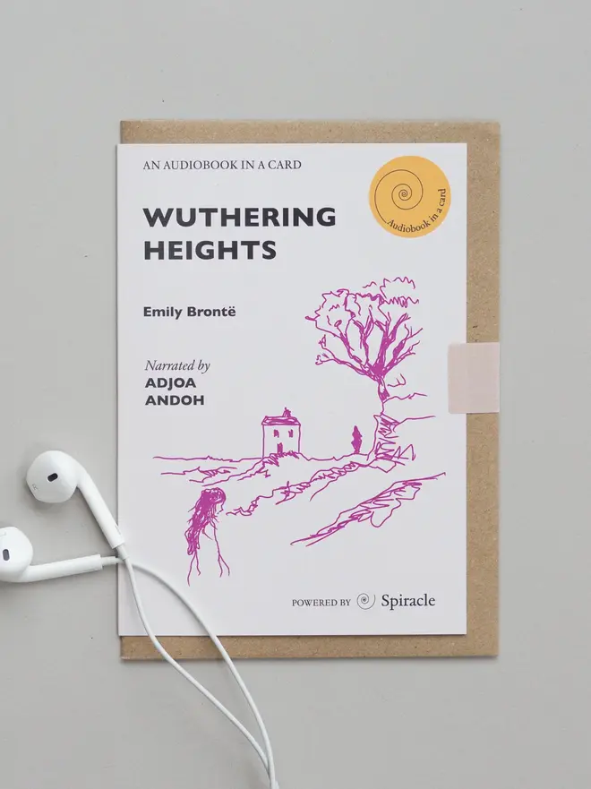 Wuthering Heights By Emily Brontë Audiobook In A Card, on a table. 