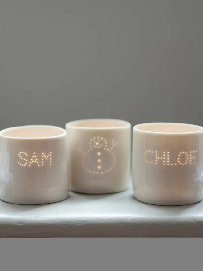 personalised name mini porcelain tealight holders