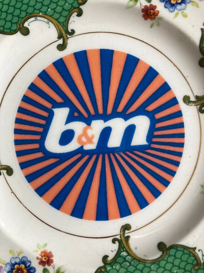 B&M, B and M, vintage plate, china plate, hand printed plate, original gift, cool gift, unique gift, ceramic plate, wall art