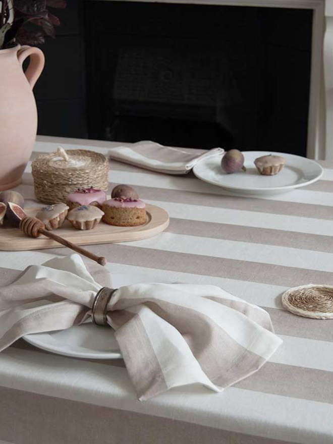 Mocha Striped Ruffle Tablecloth