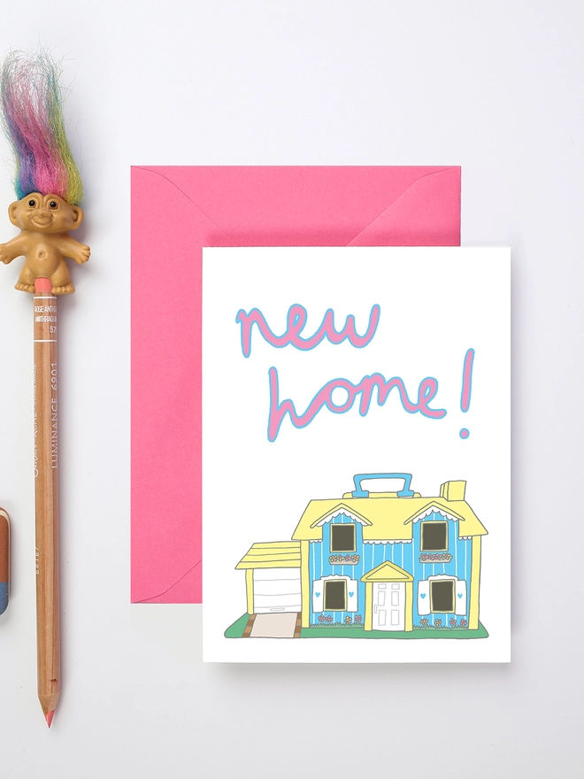 New Home Greeting Card Featuring a Vintage Toy Dolls House