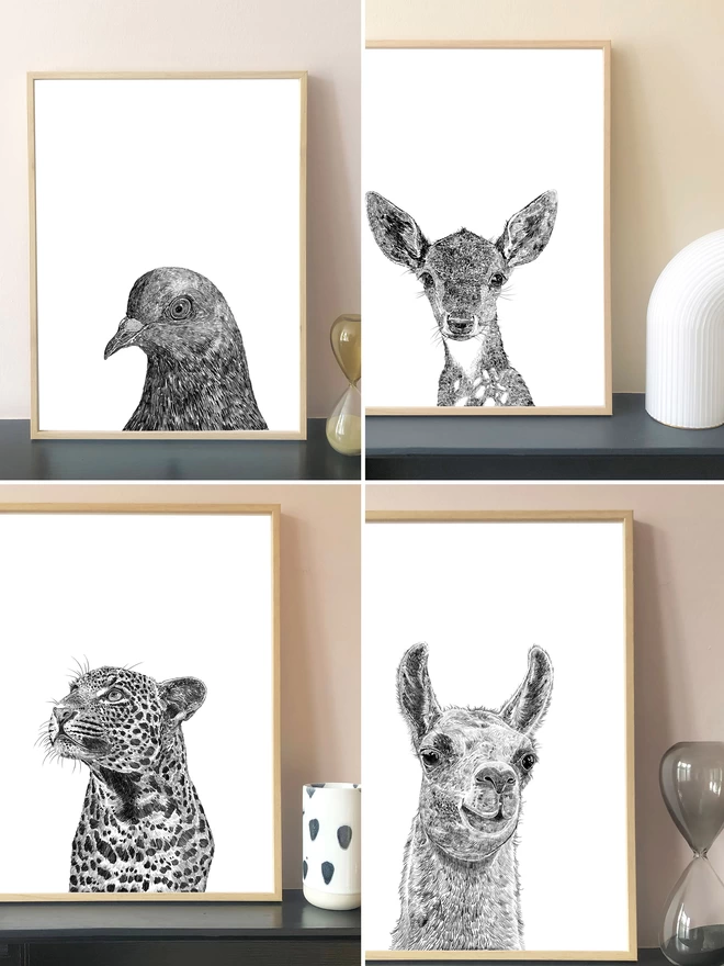 Collection of animal portrait art prints