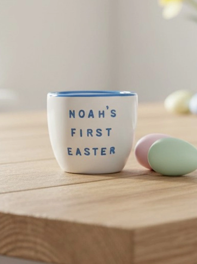 First easter egg cup in blue glaze