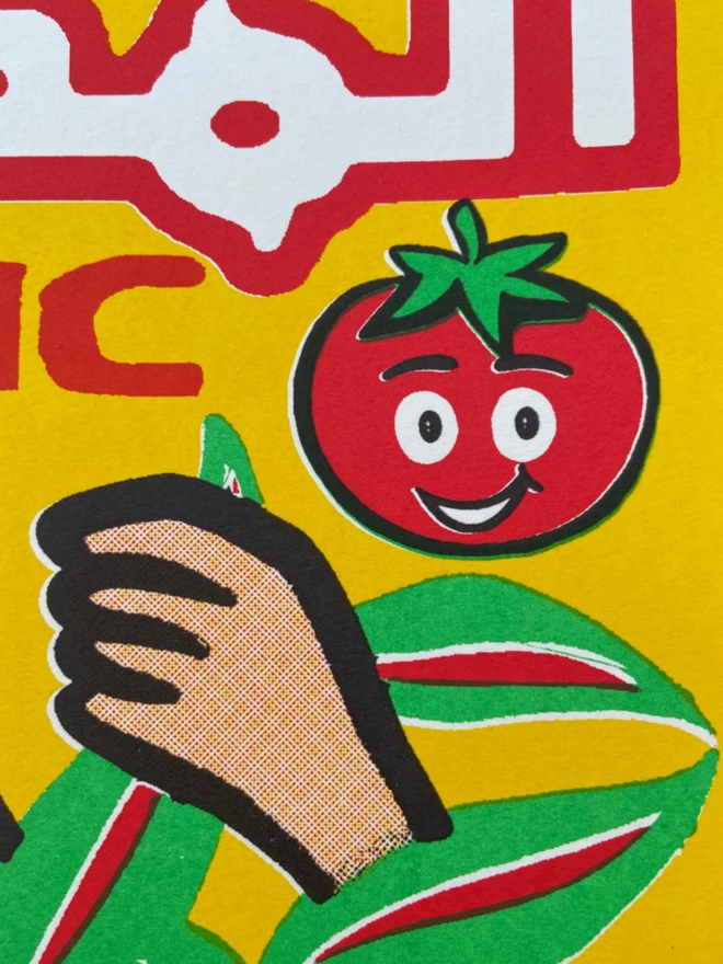 Amazing Organic Print. A closeup of a vegetable on the print.