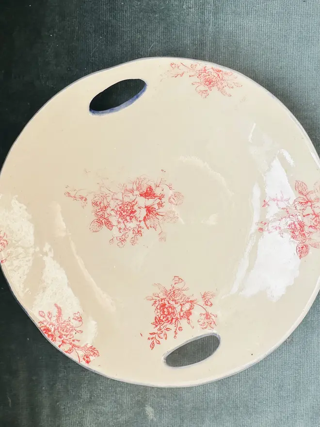Red Floral - Blue Rim