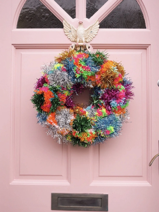 XL Tinsel Pom Pom Wreath Kit - Rainbow