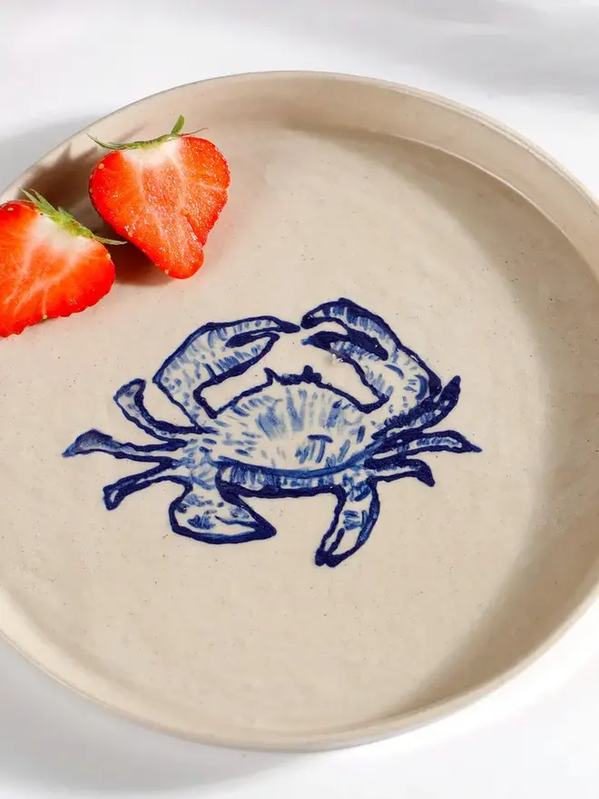 Handmade Ceramic Side Plate With A Blue Crab Design