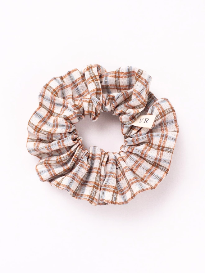 Cotton Hair scrunchie in rust gingham by Vanessa Rose