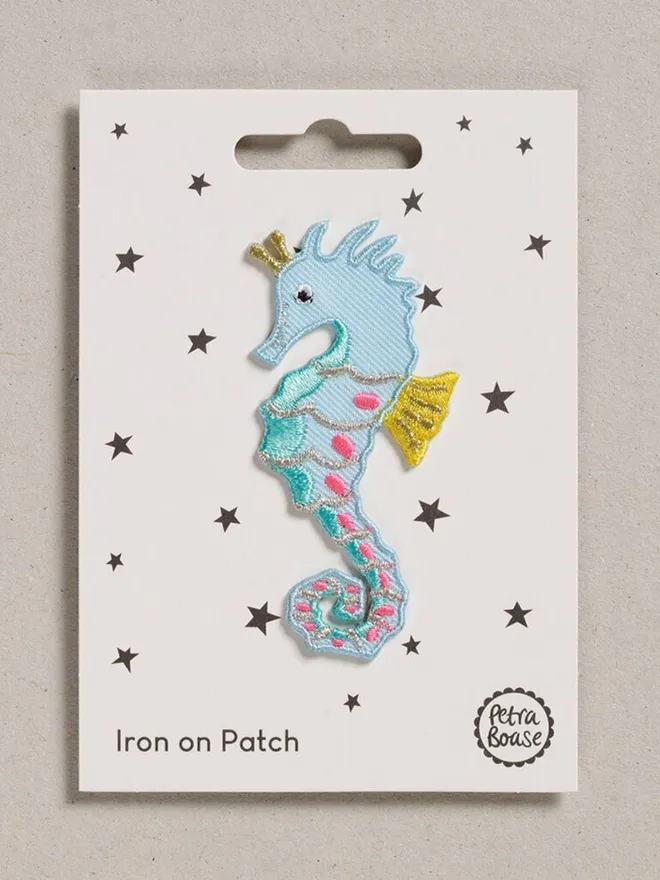 Seahorse embroidered iron on fabric patch 