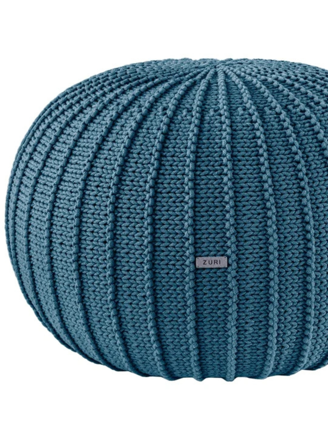Zuri House. Large petrol knitted pouffe.