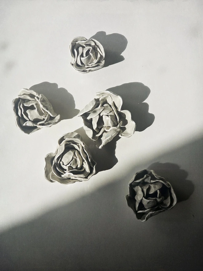 Handmade ceramic flower wall decor hand-sculpted pottery sage gray glaze elegant botanical wall art natural home