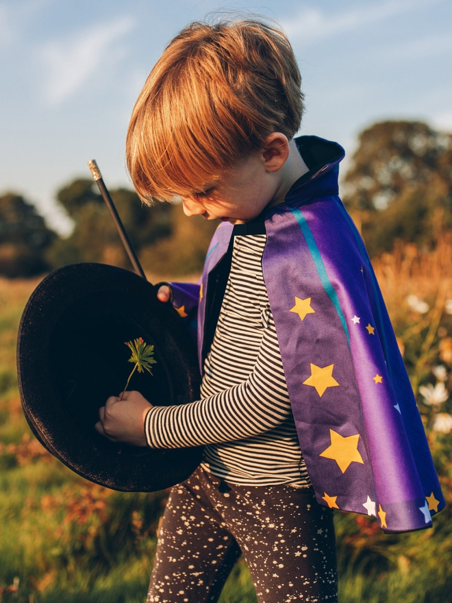 personalised purple wizard cape and wand set