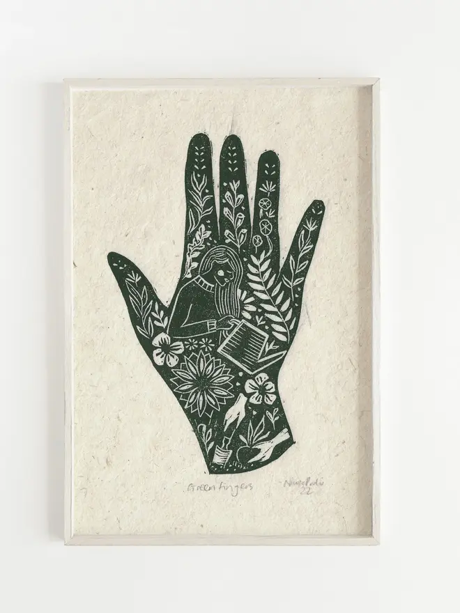 Green Fingers Linoprint
