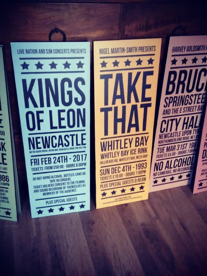 personalised concert ticket poster sign