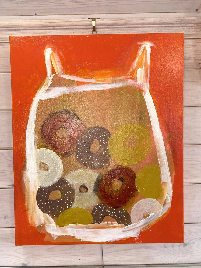 'Bag of Bagels'. Original Painting by Samantha Barnes