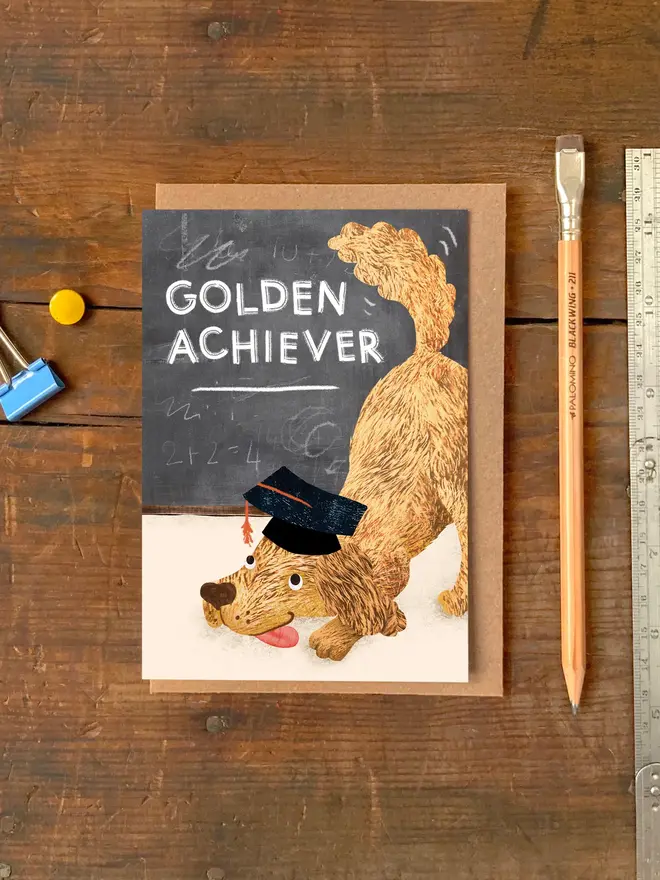 golden achiever illustrated dog card