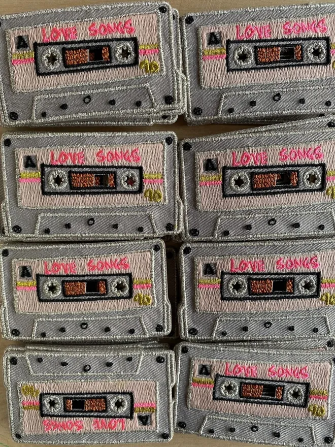Retro Love songs cassette iron on embroidered fabric patch