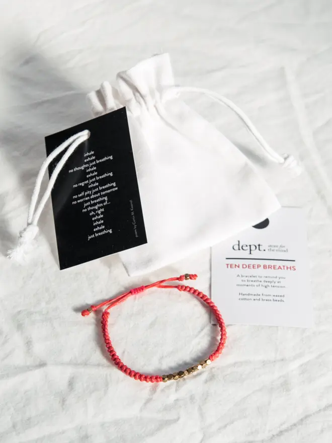 Ten Deep Breaths Bracelet in pink with Drawstring Bag