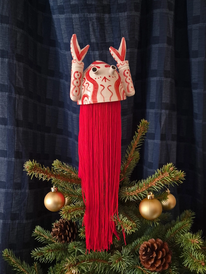 Lobster, Christmas, topper, tree, ceramic, lobster, red, decoration, fun, seaside, angle