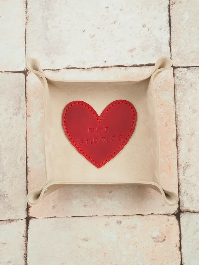 valentine red heart leather tray
