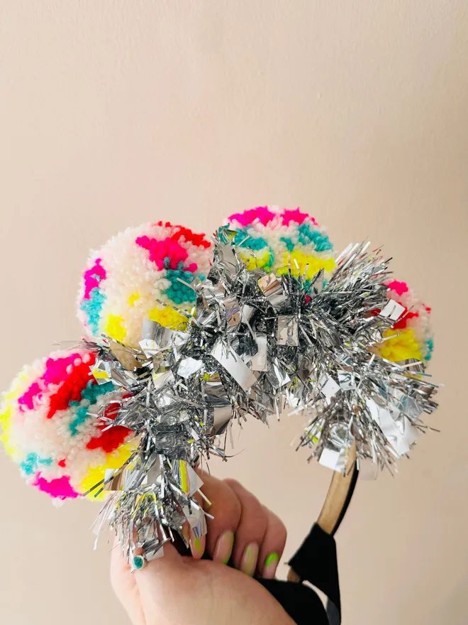 Pom Pom headband tinsel headband pink headband Pom Pom festival headband party headband gold tinsel headband LGBTQ headband lgbtq festival pride