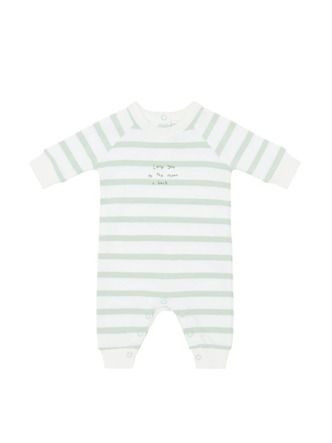 blue breton stripe moon & back baby onesie