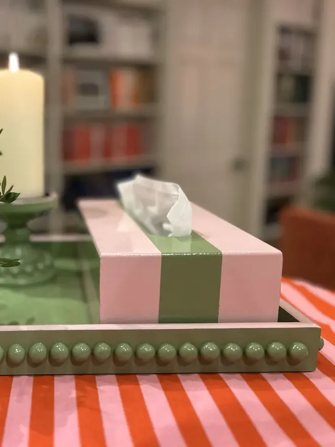 Pink And Green Striped Tissue Box