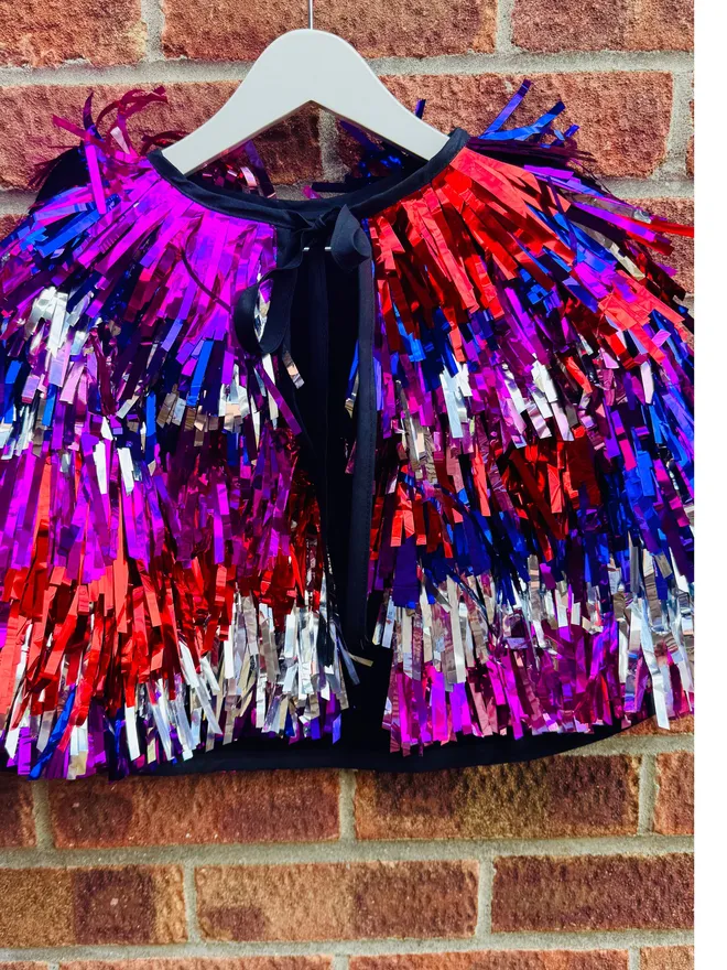 Tinsel cape festival cape festival jacket festival fashion bestival Glastonbury cape tinsel cape glitter cape Purple cape red cape pink cape lgbtq cape
